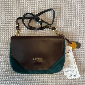 R. Riveter American Handmade Green & Brown Leather Canvas Crossbody